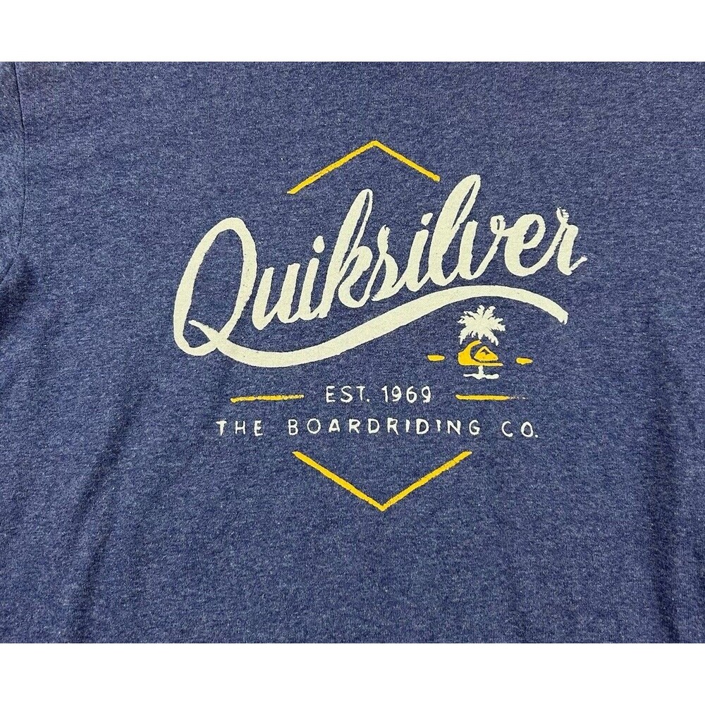 Quiksilver Long Sleeve Shirt Blue Size Small Palm Tree Logo Sunset